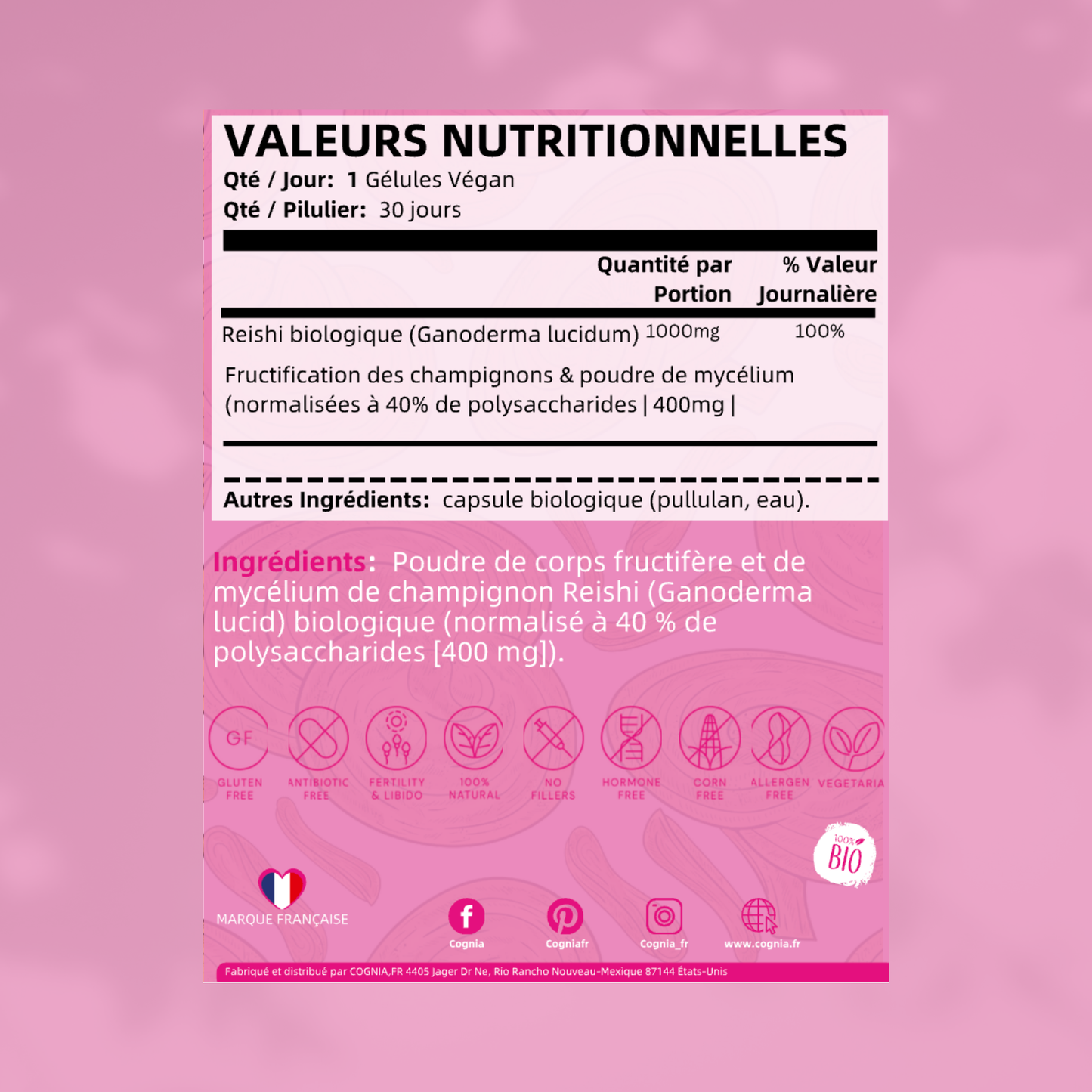 valeur nutritionnelles reishi