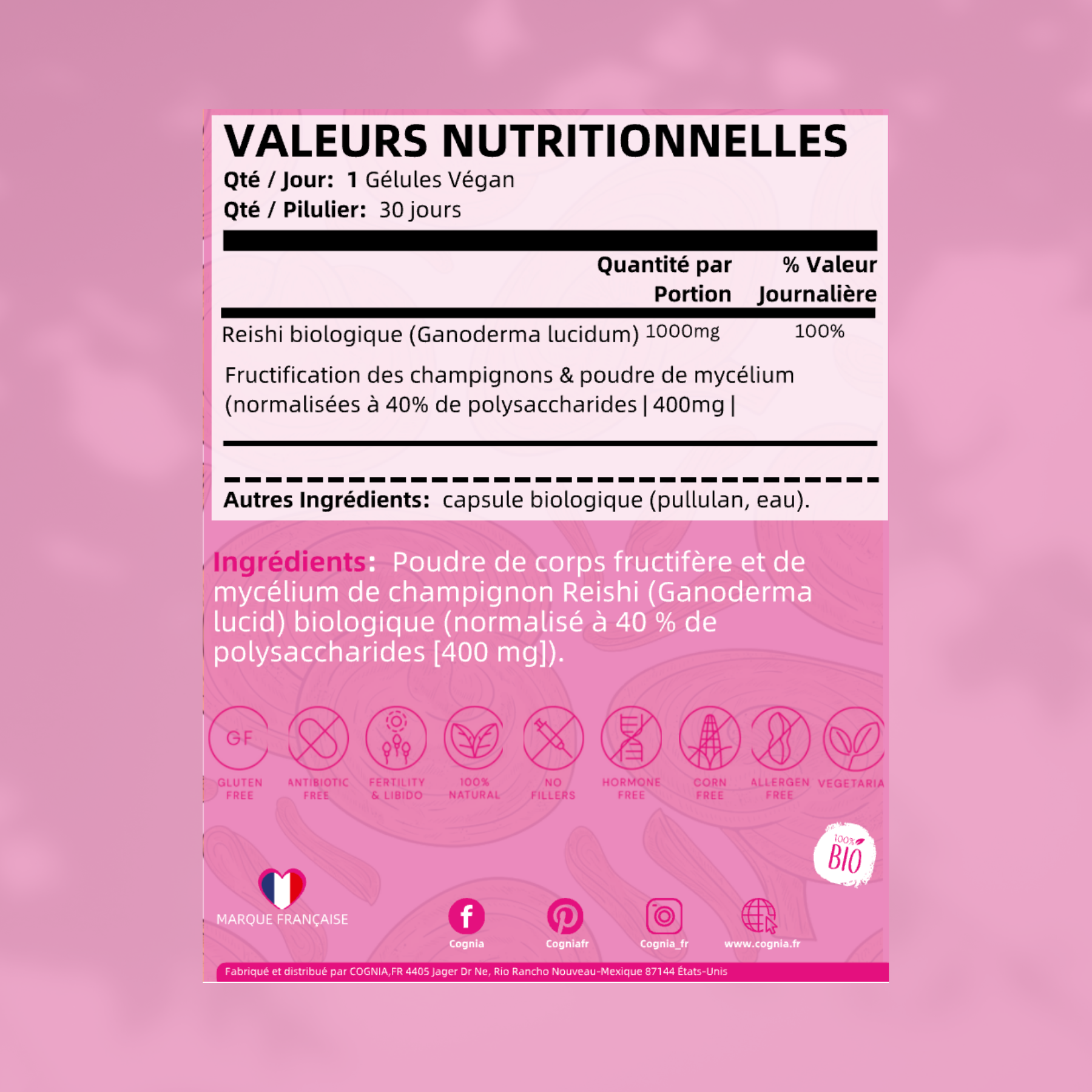 valeur nutritionnelles reishi