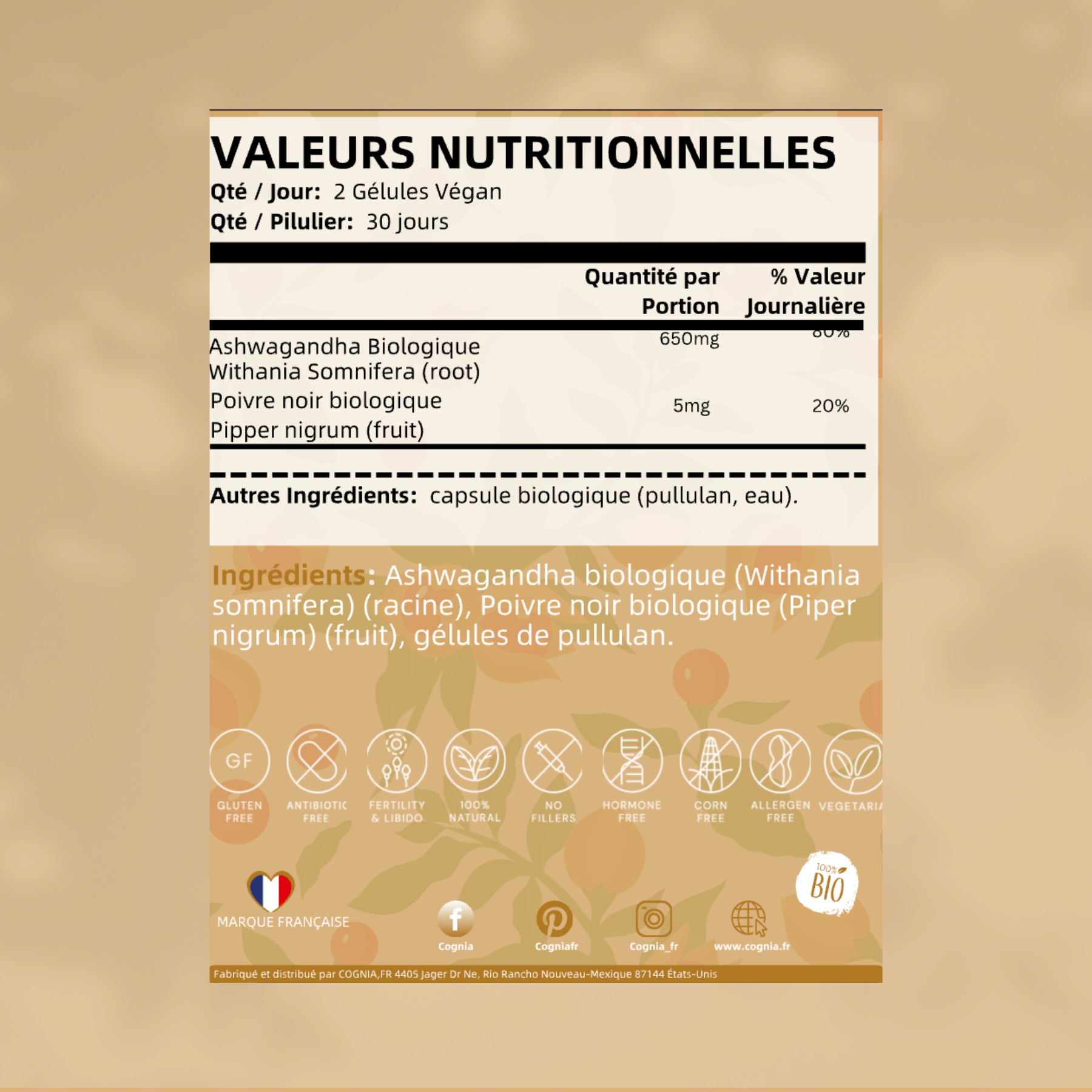 valeur nutrionnelles ashwagandha plantes